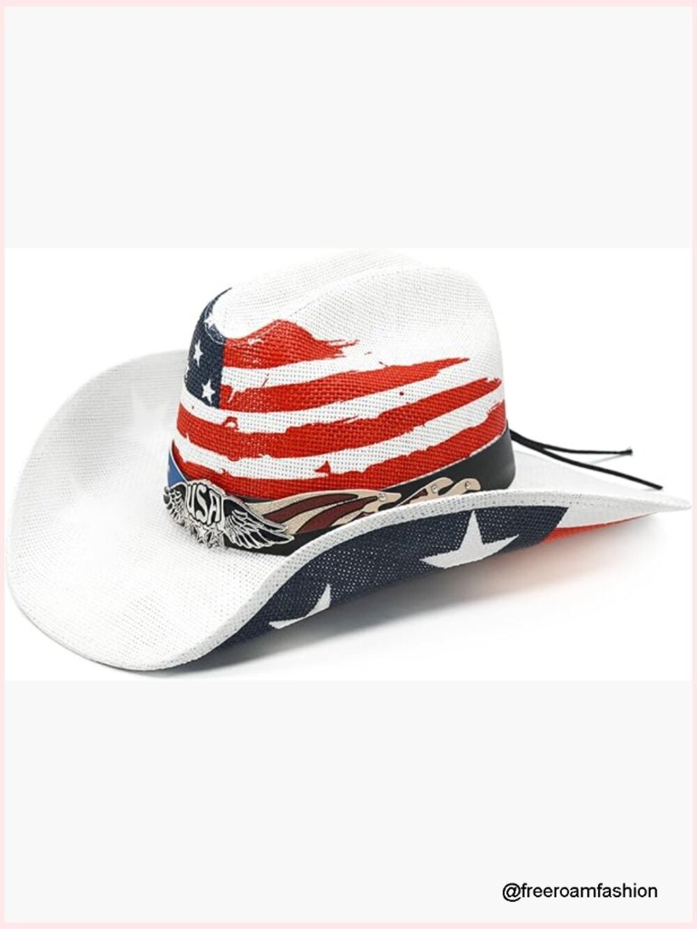 Straw Cowboy Hat with Patriotic Western Design - Adjustable Brim